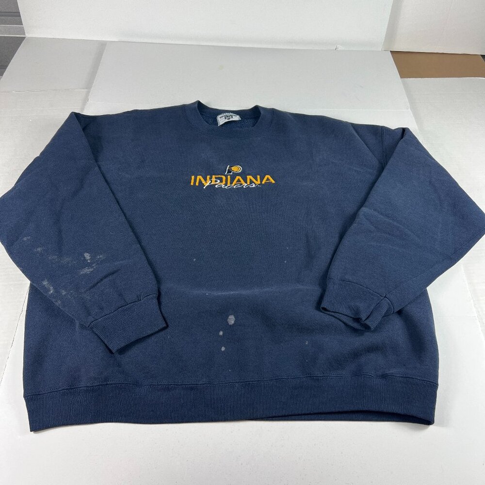 VTG Lee NBA Indiana Pacers Sweatshirt Extra Extra Large Blue Thrashed Crewneck